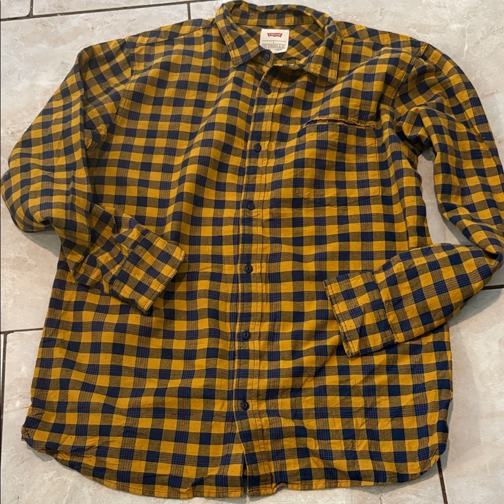 Levi's Men's Mustard and Navy Plaid Shirt